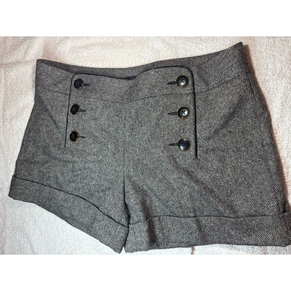 Express Design Studio Shorts SZ 10 Plaid Tweed Black Wool Sailor Button Nautical